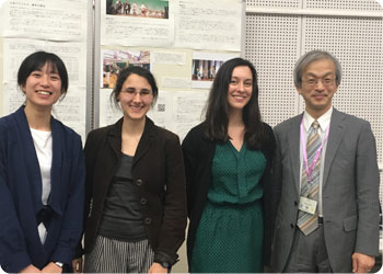 Peng-Heng Chen from Taiwan, Liza Vaneyan from Russia, myself, and Toshio Hayashi, my tutor, in front of a poster and video presentation on my research.